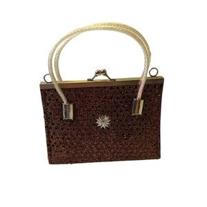 Vintage Brown Clutch with Gold and Cream Details